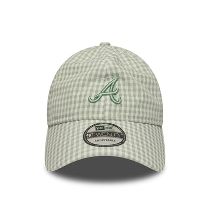 Pictured is this MLB Gingham Bowback Atlanta Braves 9TWENTY Adjustable cap in pastel green. 3