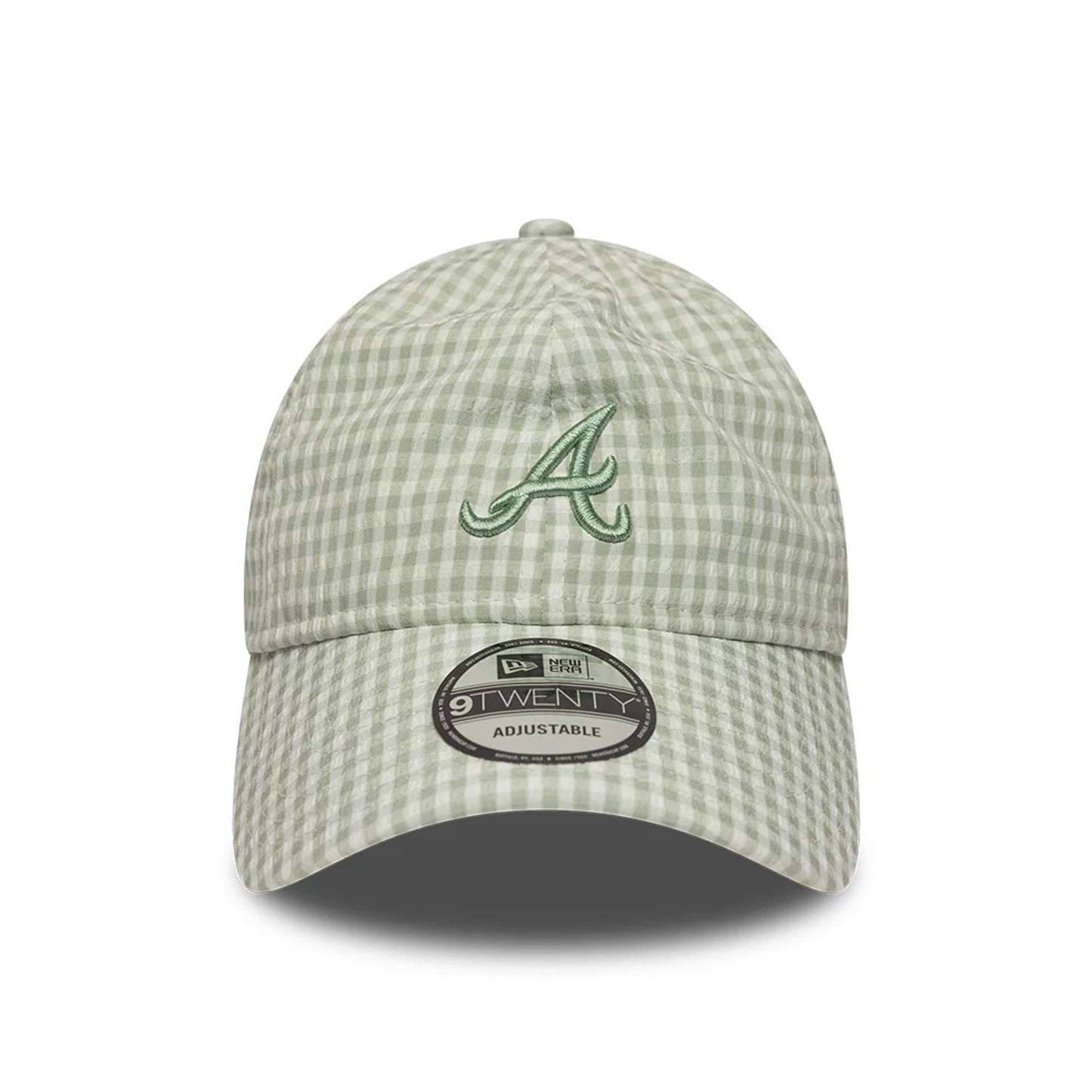 Pictured is this MLB Gingham Bowback Atlanta Braves 9TWENTY Adjustable cap in pastel green. 3