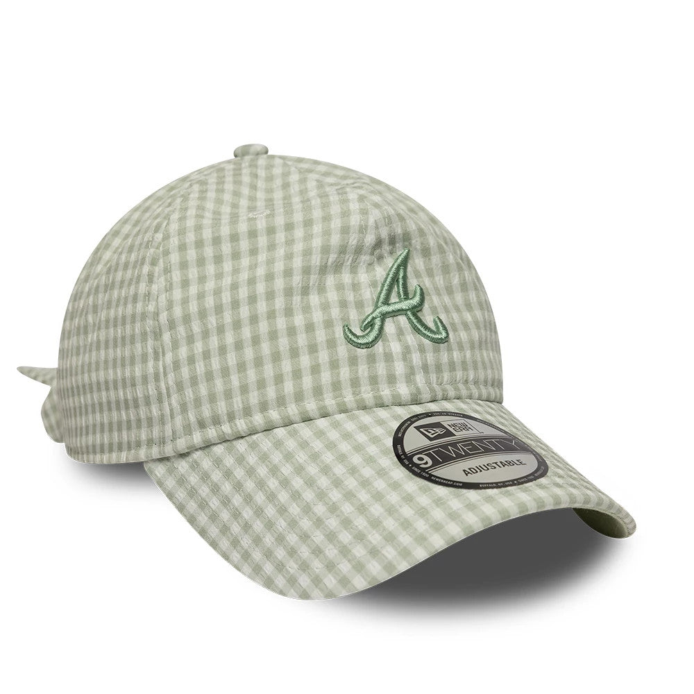 Pictured is this MLB Gingham Bowback Atlanta Braves 9TWENTY Adjustable cap in pastel green. 4