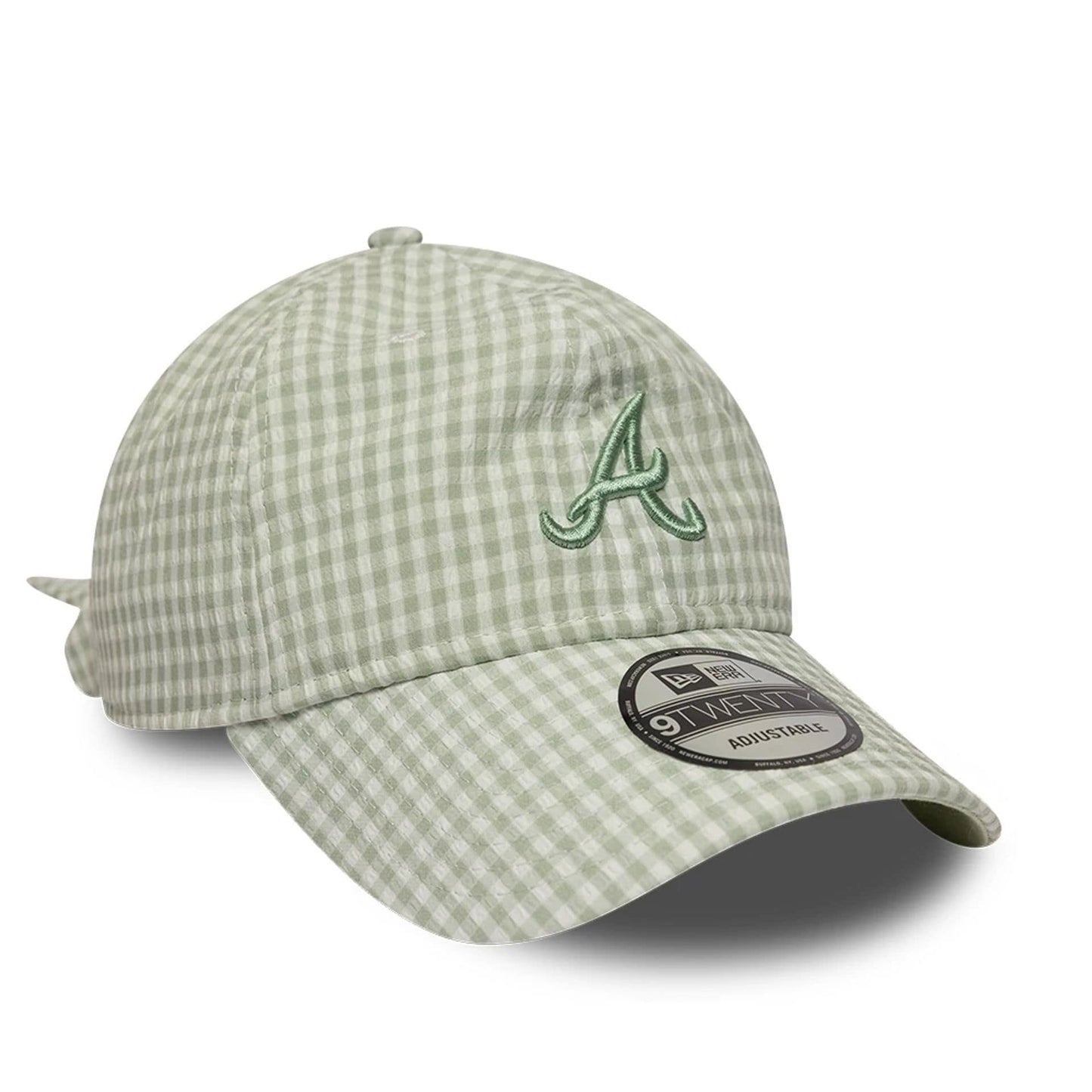 Pictured is this MLB Gingham Bowback Atlanta Braves 9TWENTY Adjustable cap in pastel green. 4