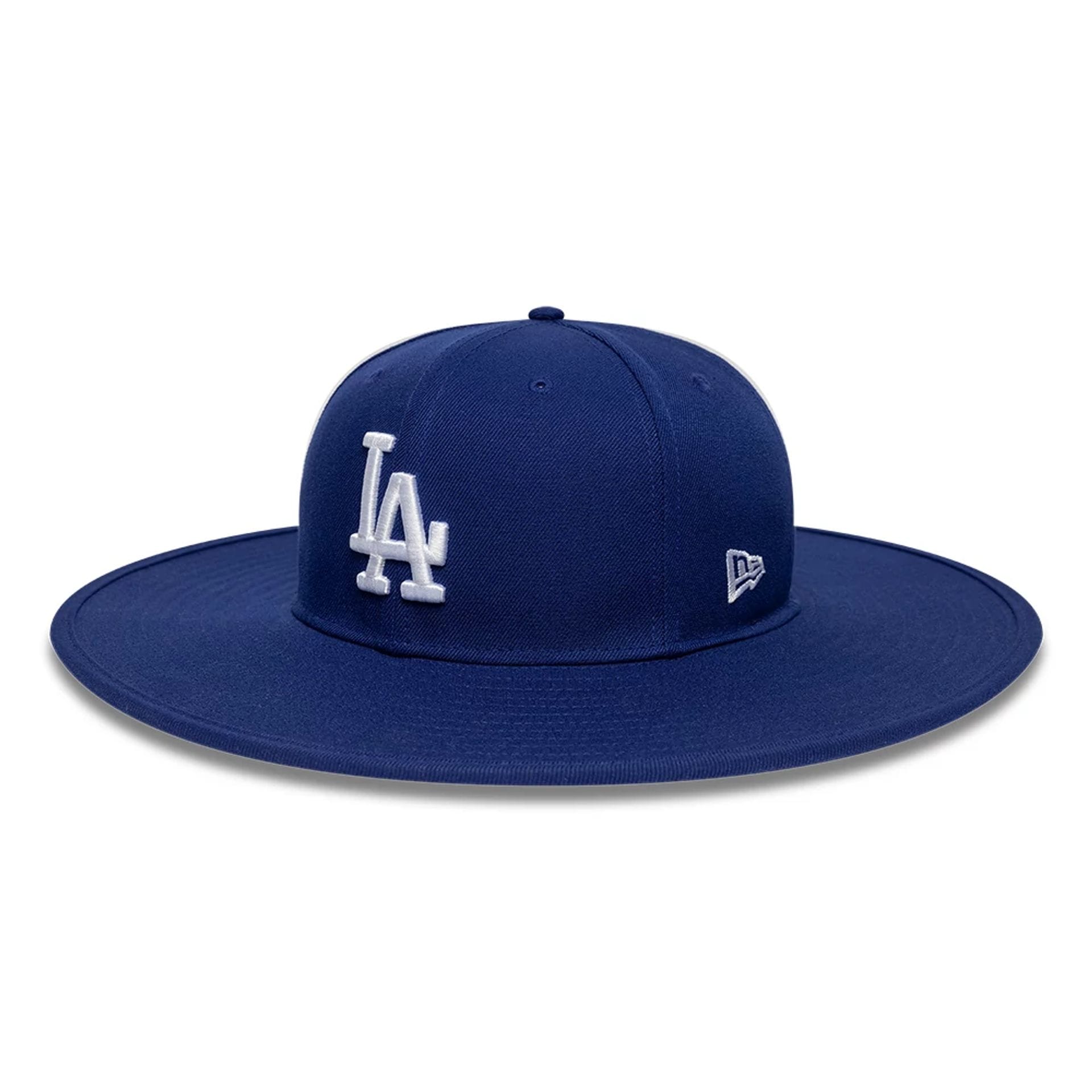 Pictured is this MLB 6 Panel LA Dodgers Fitted Bucket hat in dark blue. 1