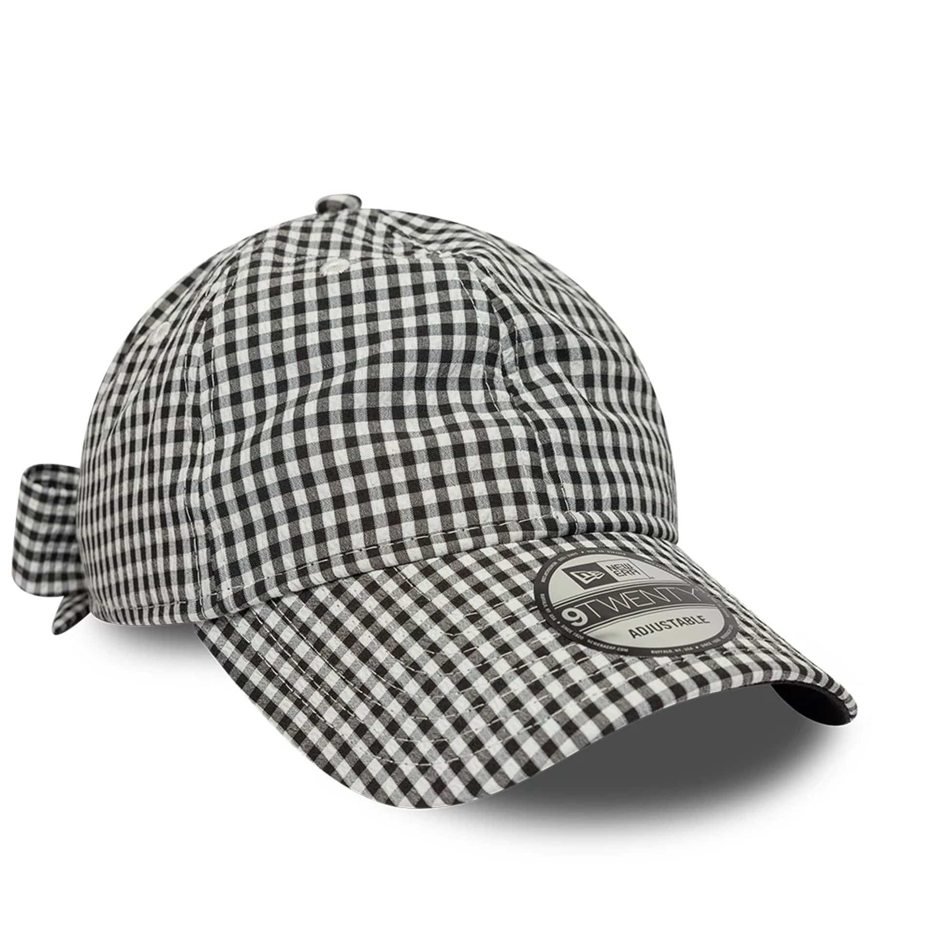 Pictured is this New Era Gingham Bowback 9TWENTY Adjustable cap in black. 4