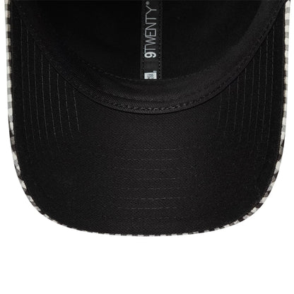 Pictured is this New Era Gingham Bowback 9TWENTY Adjustable cap in black. 7