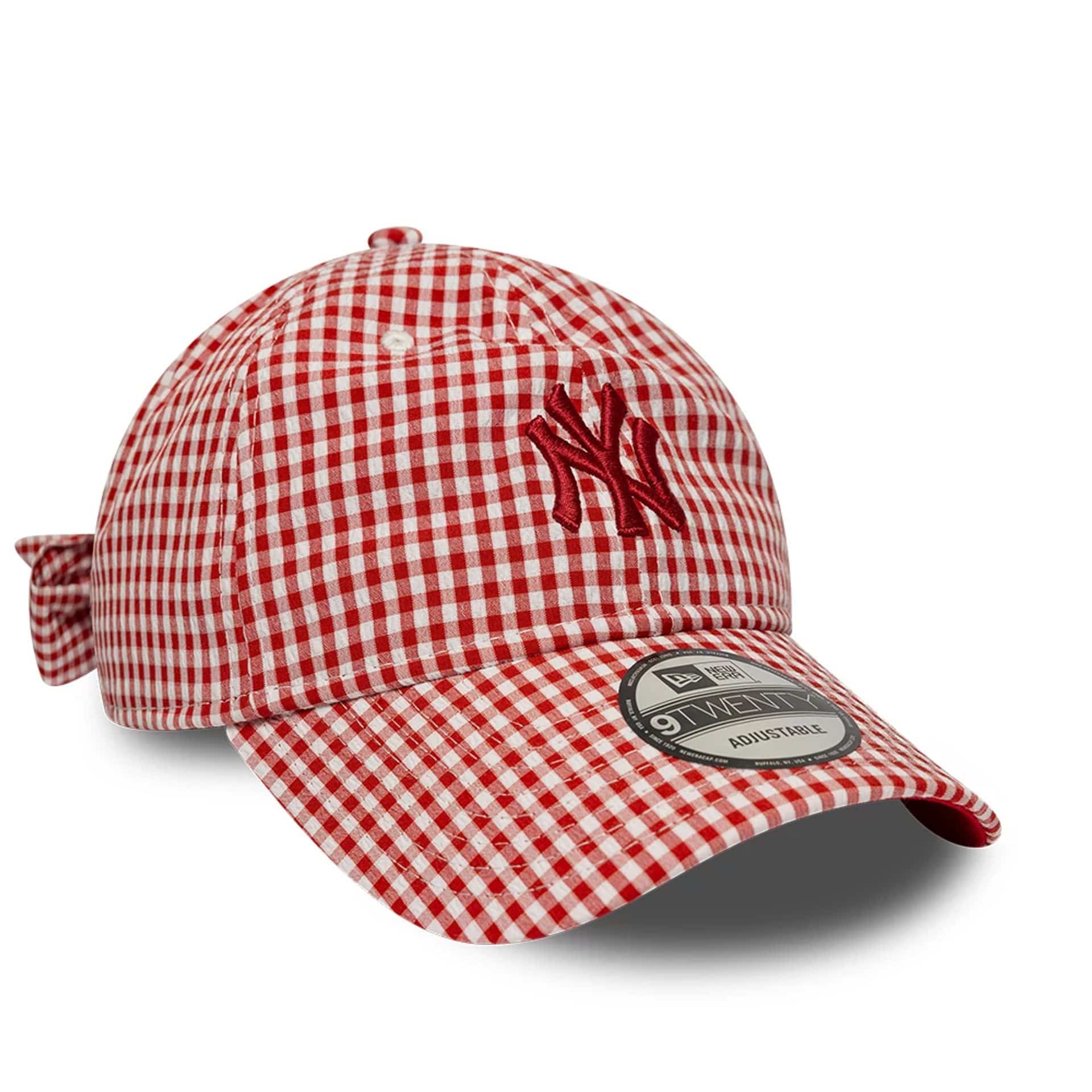 Pictured is this MLB Gingham Bowback New York Yankees 9TWENTY Adjustable cap in red. 4