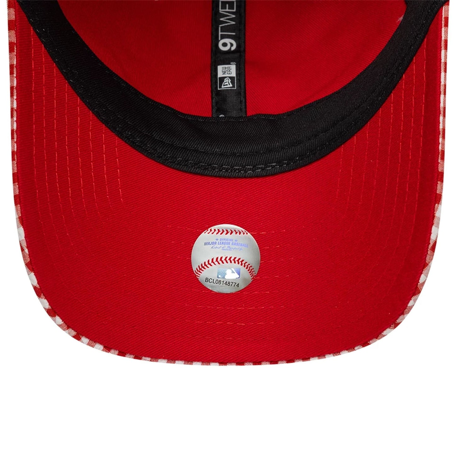 Pictured is this MLB Gingham Bowback New York Yankees 9TWENTY Adjustable cap in red. 7