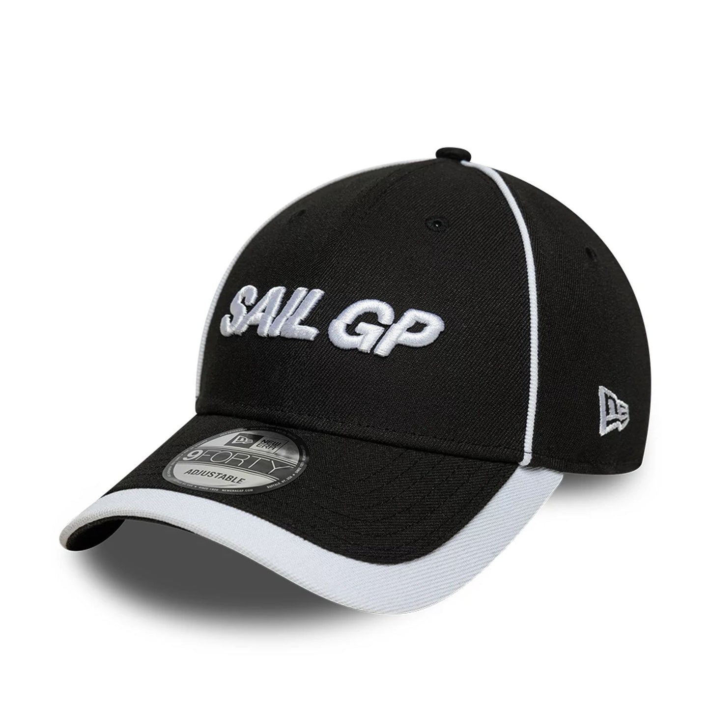 Pictured is this Repreve® Sail GP Piping 9FORTY cap in black. 1