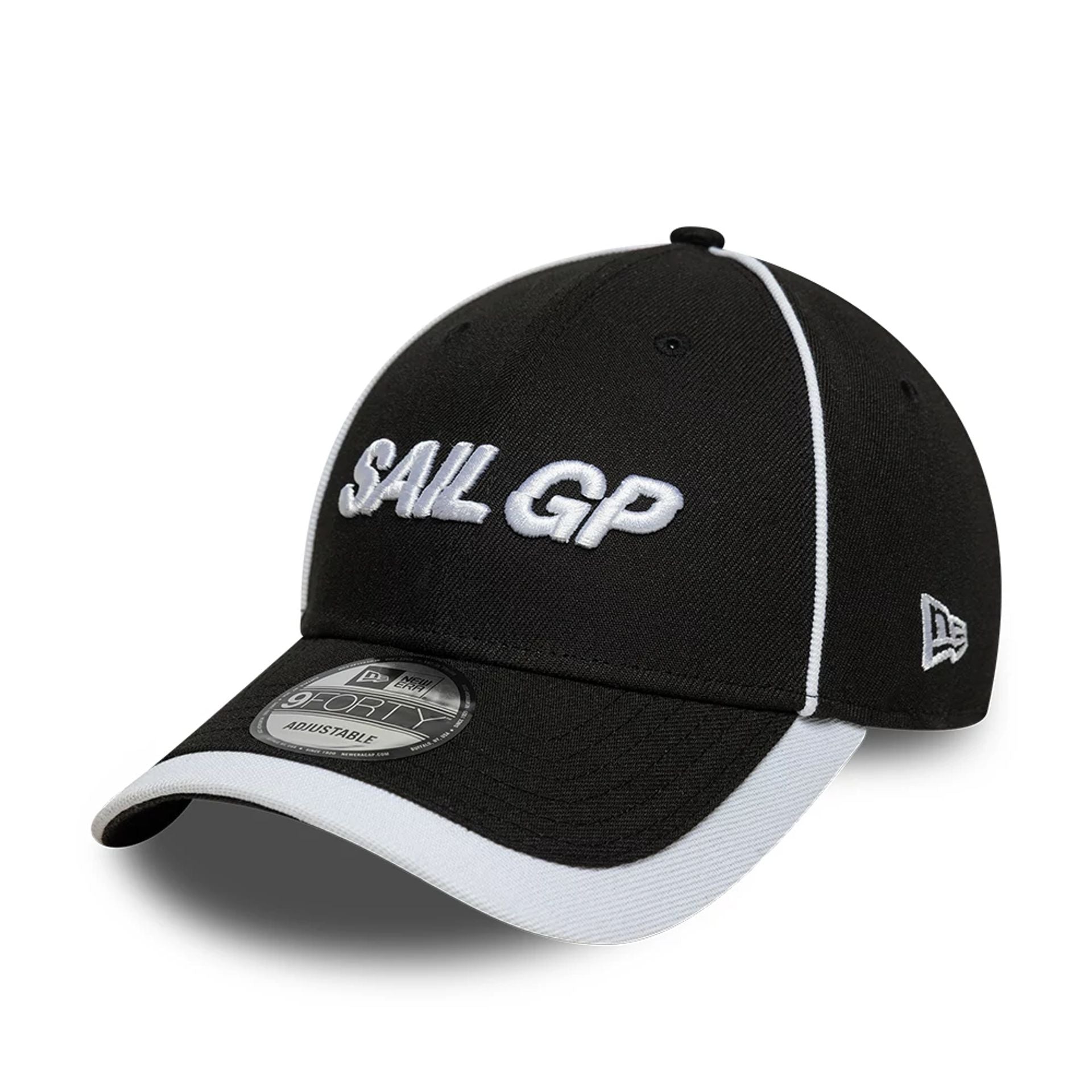 Pictured is this Repreve® Sail GP Piping 9FORTY cap in black. 1