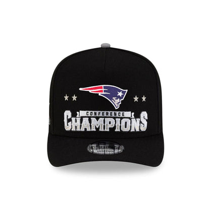 Pictured is this New England Patriots Super Bowl 2026 Conference Champions Black 9FIFTY A-Frame Snapback cap in black. 2