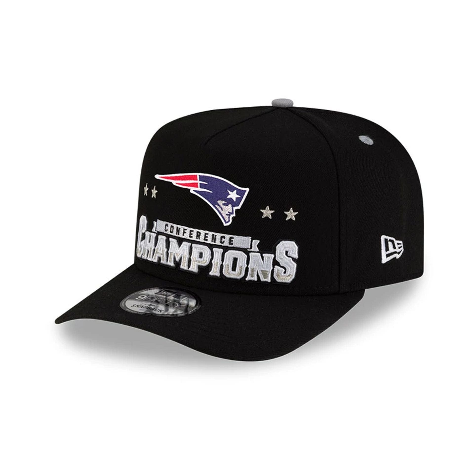 Pictured is this New England Patriots Super Bowl 2026 Conference Champions Black 9FIFTY A-Frame Snapback cap in black. 3