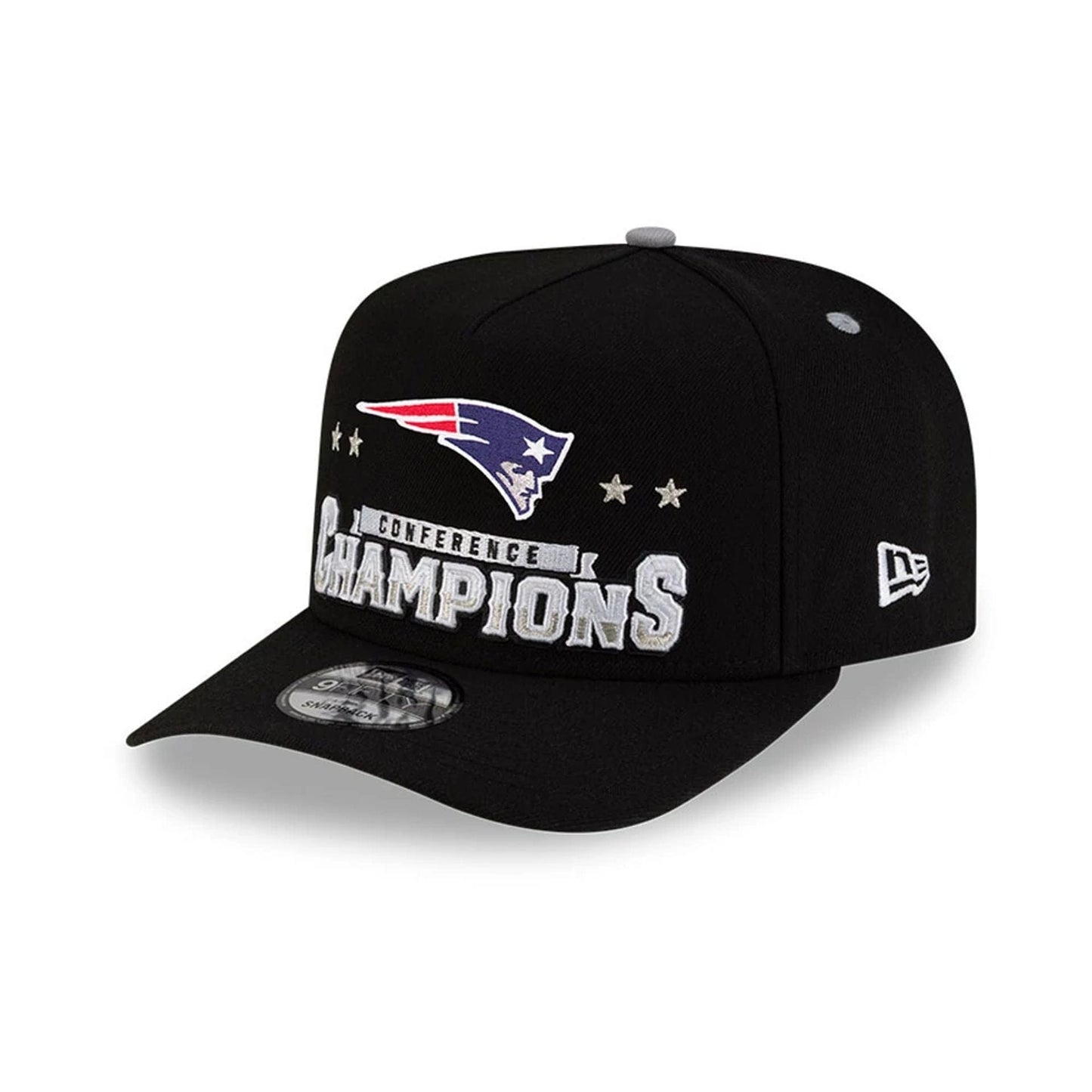 Pictured is this New England Patriots Super Bowl 2026 Conference Champions Black 9FIFTY A-Frame Snapback cap in black. 3