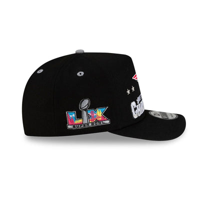 Pictured is this New England Patriots Super Bowl 2026 Conference Champions Black 9FIFTY A-Frame Snapback cap in black. 6