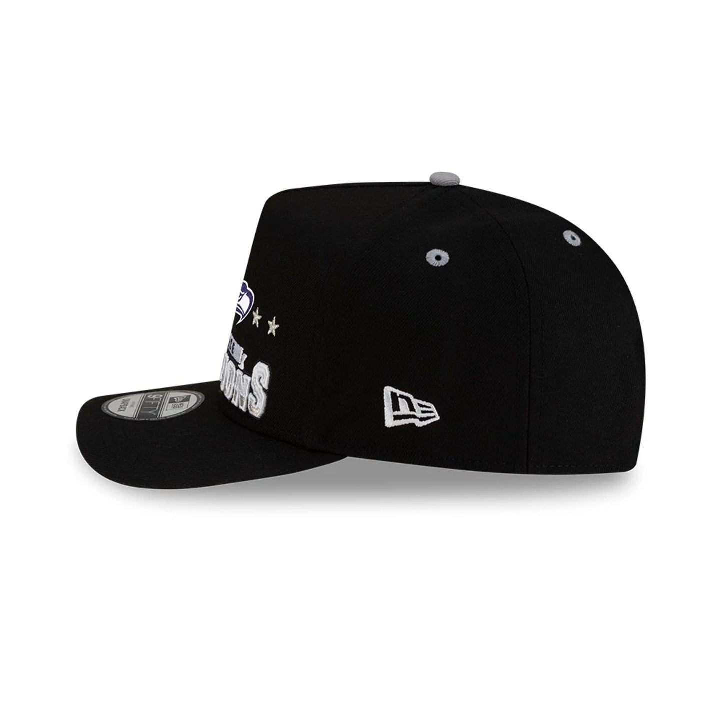 Pictured is this Seattle Seahawks Super Bowl 2026 Conference Champions Black 9FIFTY A-Frame Snapback cap in black. 4