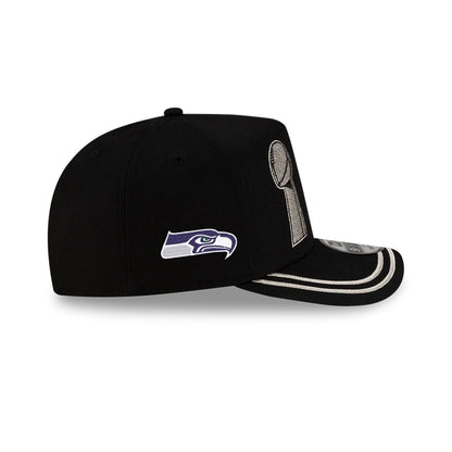 Pictured is this Seattle Seahawks NFL Super Bowl 2026 Parade 9FIFTY A-Frame Snapback cap in black. 7