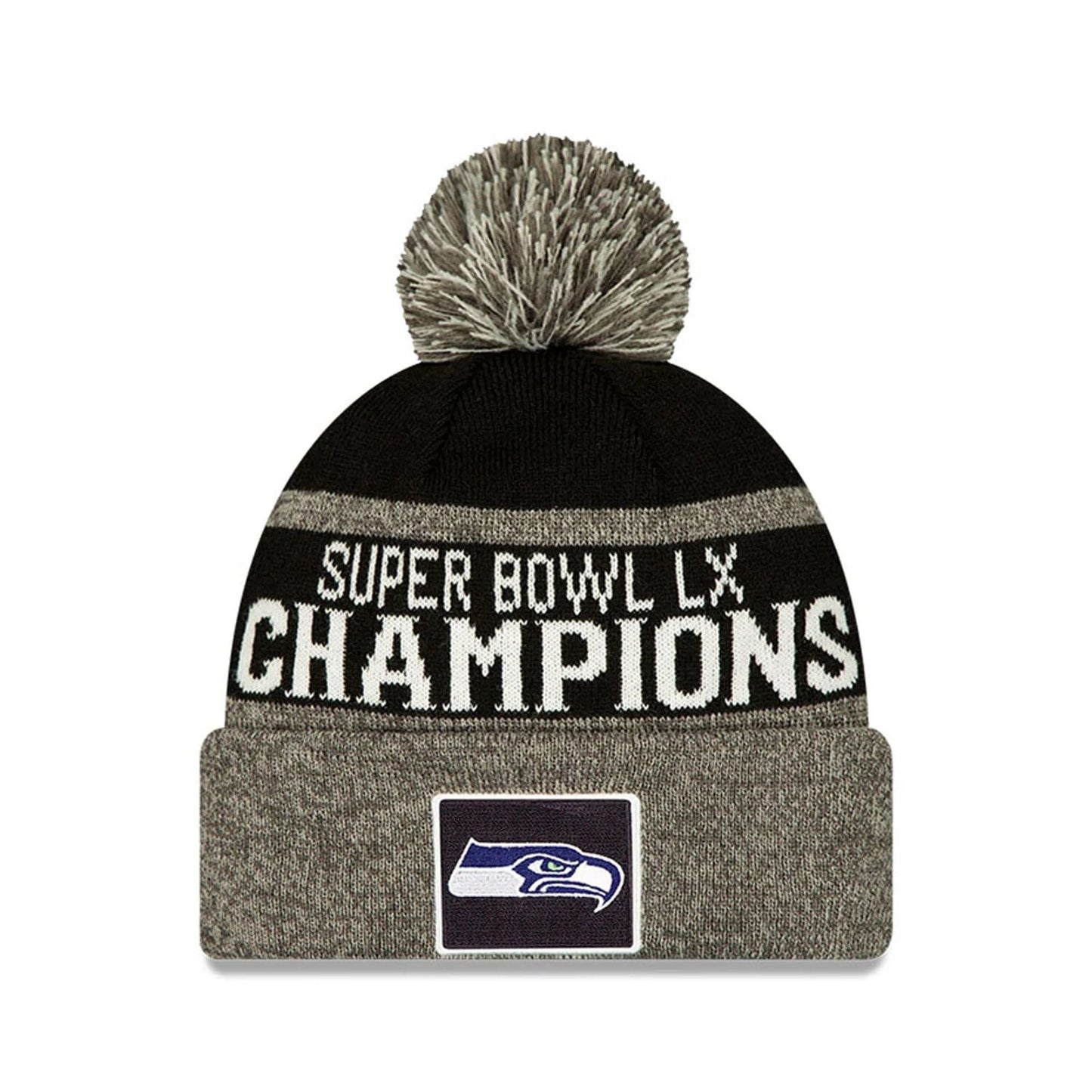 Pictured is this Seattle Seahawks NFL Super Bowl 2026 Parade Cuff Knit Beanie hat in black. 1