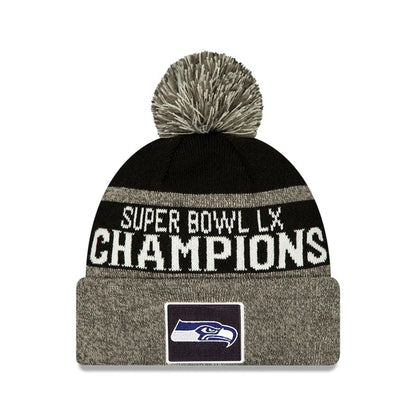Pictured is this Seattle Seahawks NFL Super Bowl 2026 Parade Cuff Knit Beanie hat in black. 1