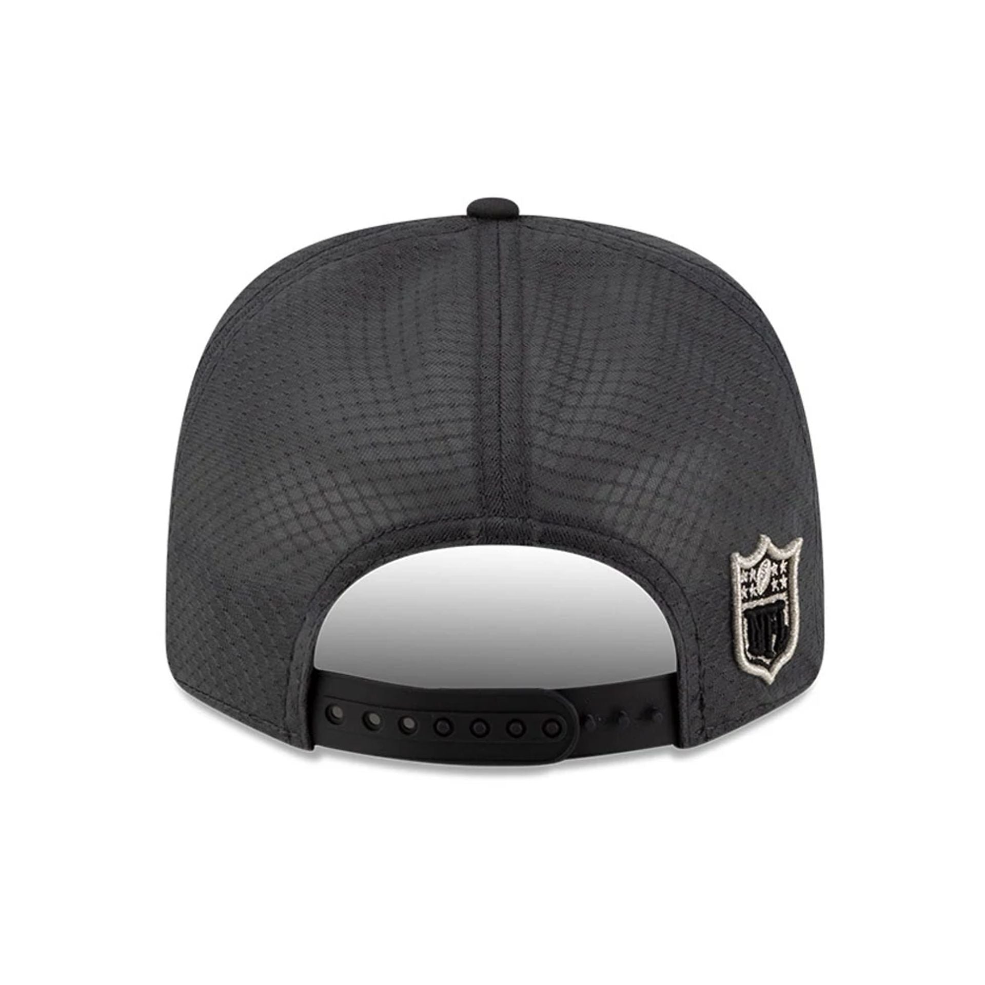 Pictured is this New England Patriots Super Bowl 2026 On Field Charcoal 9SEVENTY Stretch Snap Adjustable cap. 5