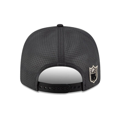 Pictured is this New England Patriots Super Bowl 2026 On Field Charcoal 9SEVENTY Stretch Snap Adjustable cap. 5