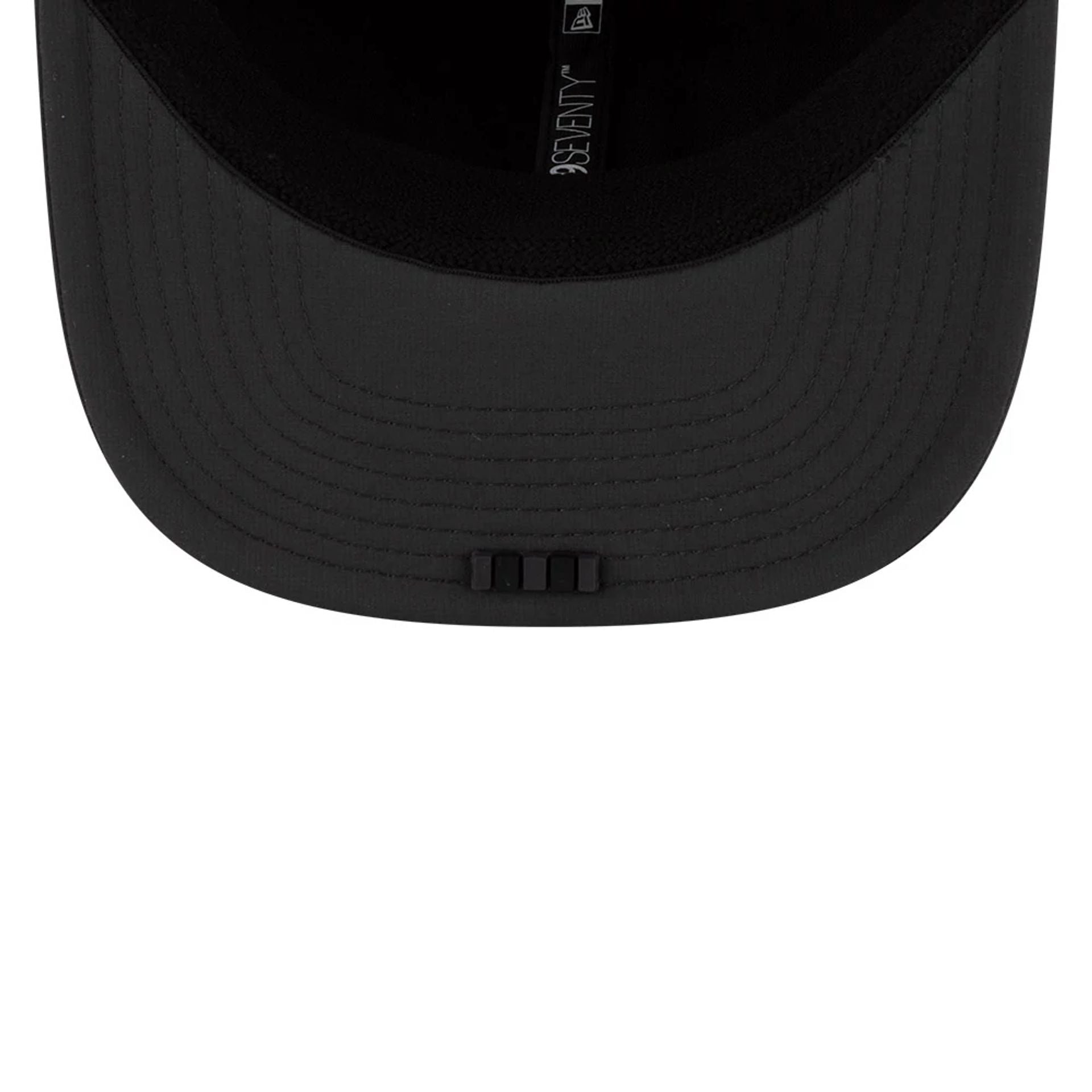 Pictured is this New England Patriots Super Bowl 2026 On Field Charcoal 9SEVENTY Stretch Snap Adjustable cap. 7