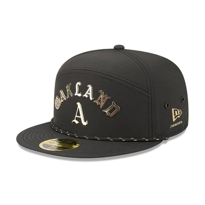 Pictured is this MLB 59FIFTY Day Athletics Split Panel 59FIFTY Fitted cap in black. 1