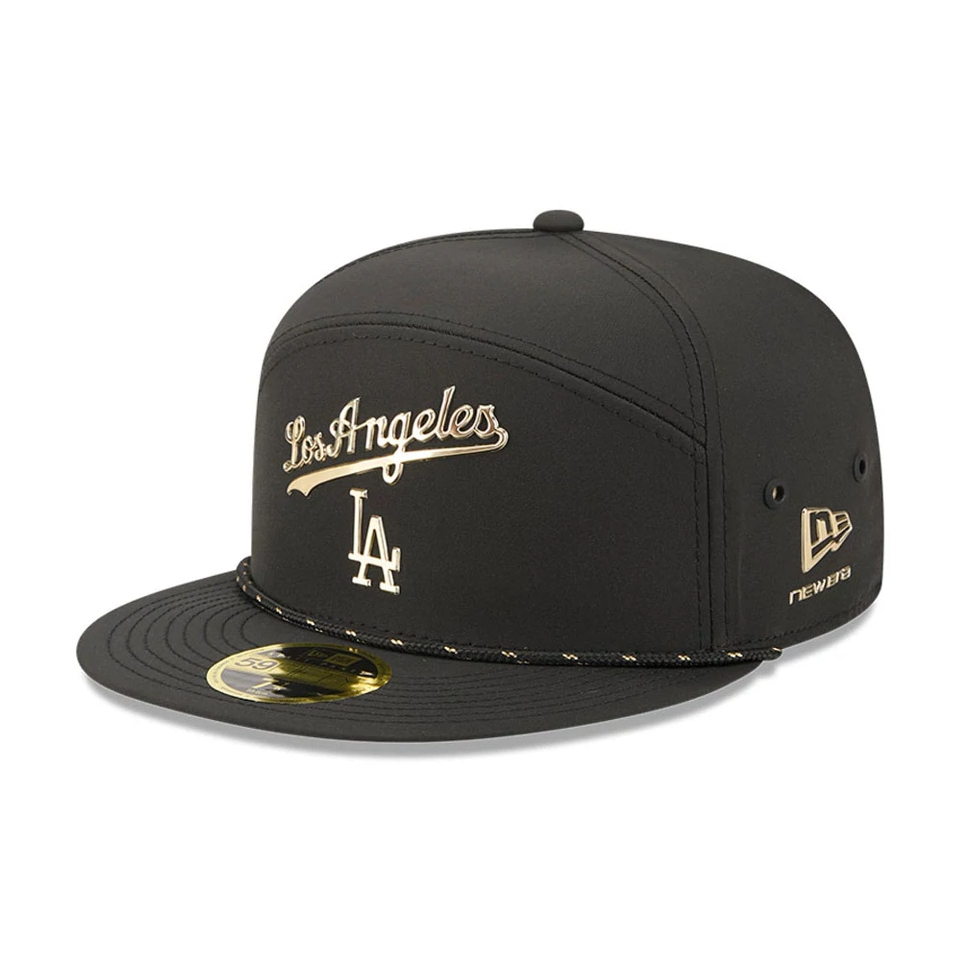 Pictured is this MLB 59FIFTY Day LA Dodgers Split Panel 59FIFTY Fitted cap in black. 1