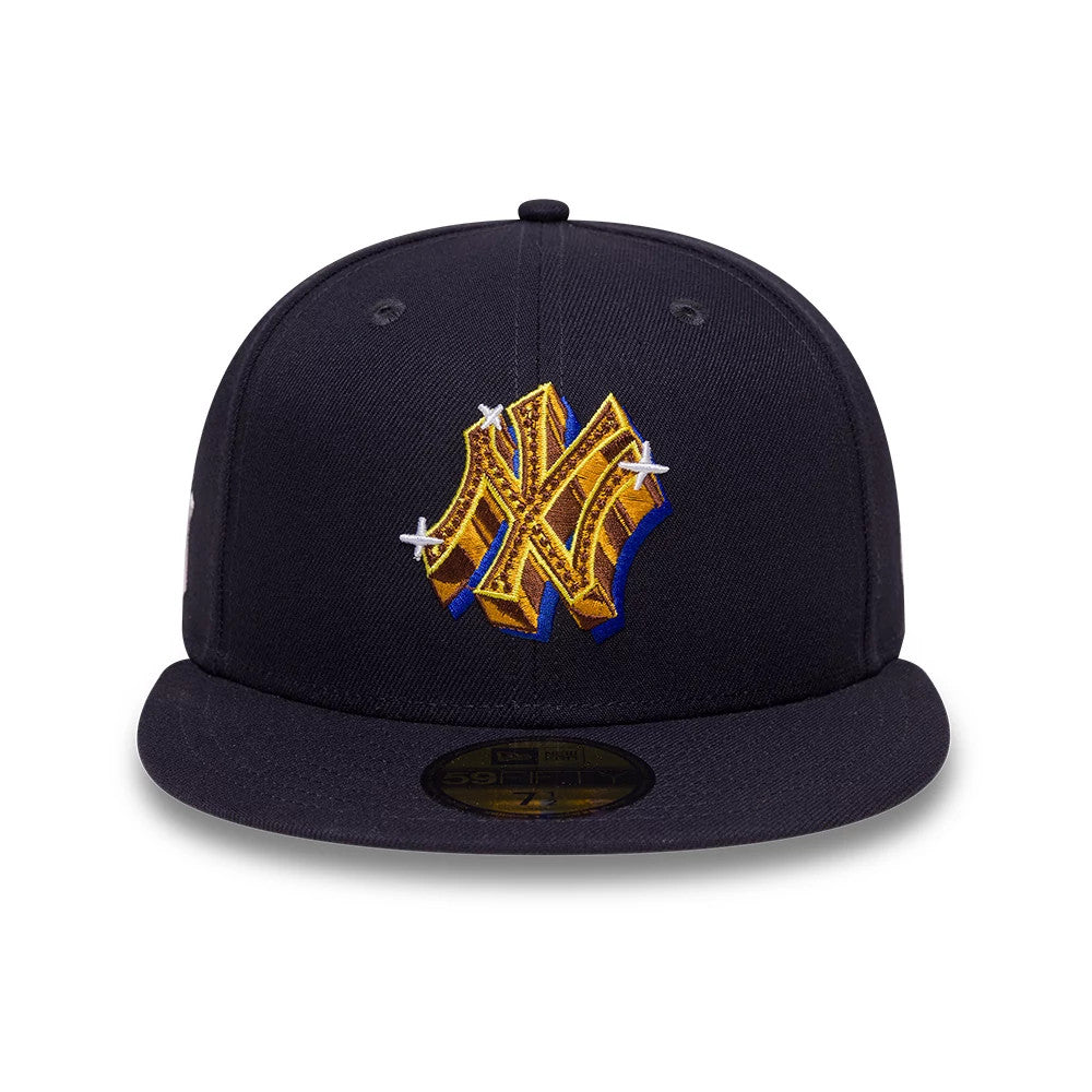 Pictured is this MLB Emblem New York Yankees 59FIFTY Fitted cap in navy. 3