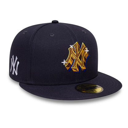 Pictured is this MLB Emblem New York Yankees 59FIFTY Fitted cap in navy. 1