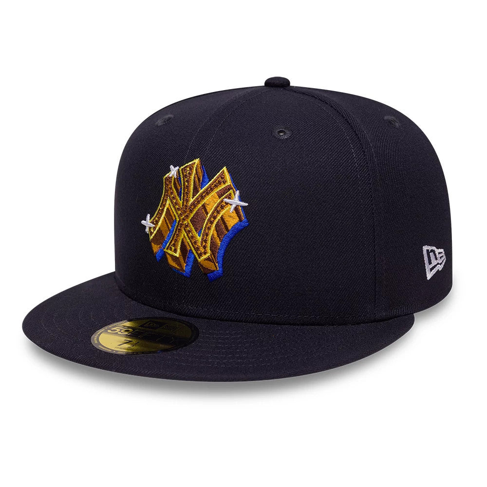 Pictured is this MLB Emblem New York Yankees 59FIFTY Fitted cap in navy. 4