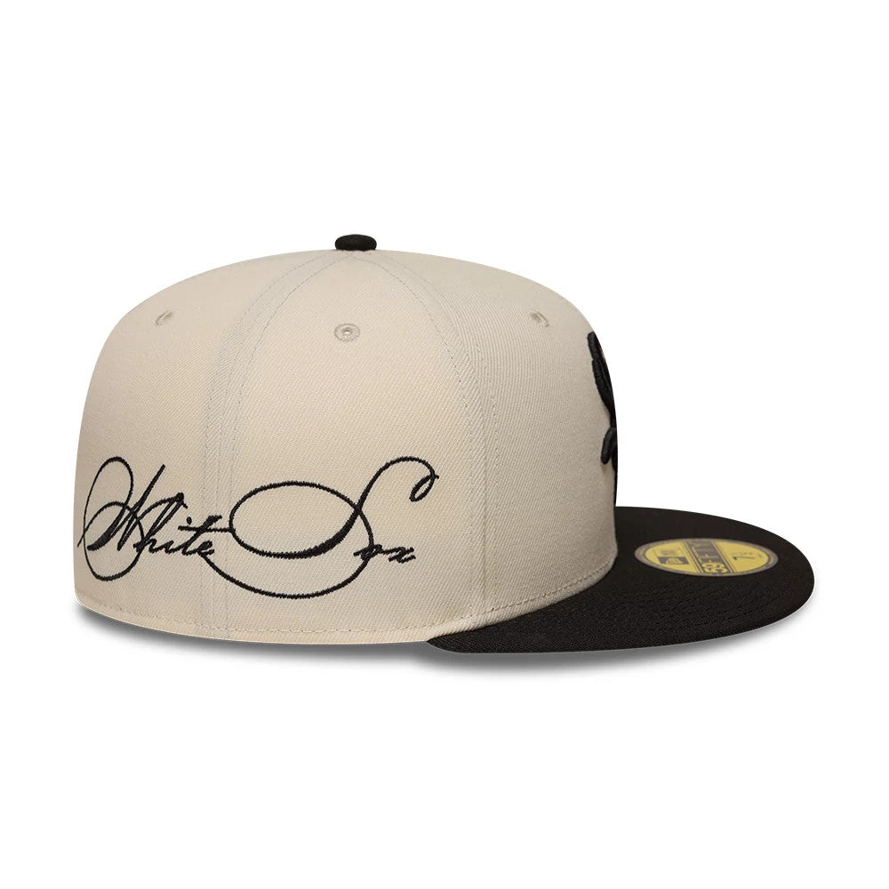 Pictured is this MLB Side Script Chicago White Sox 59FIFTY Fitted cap in cream & navy. 3
