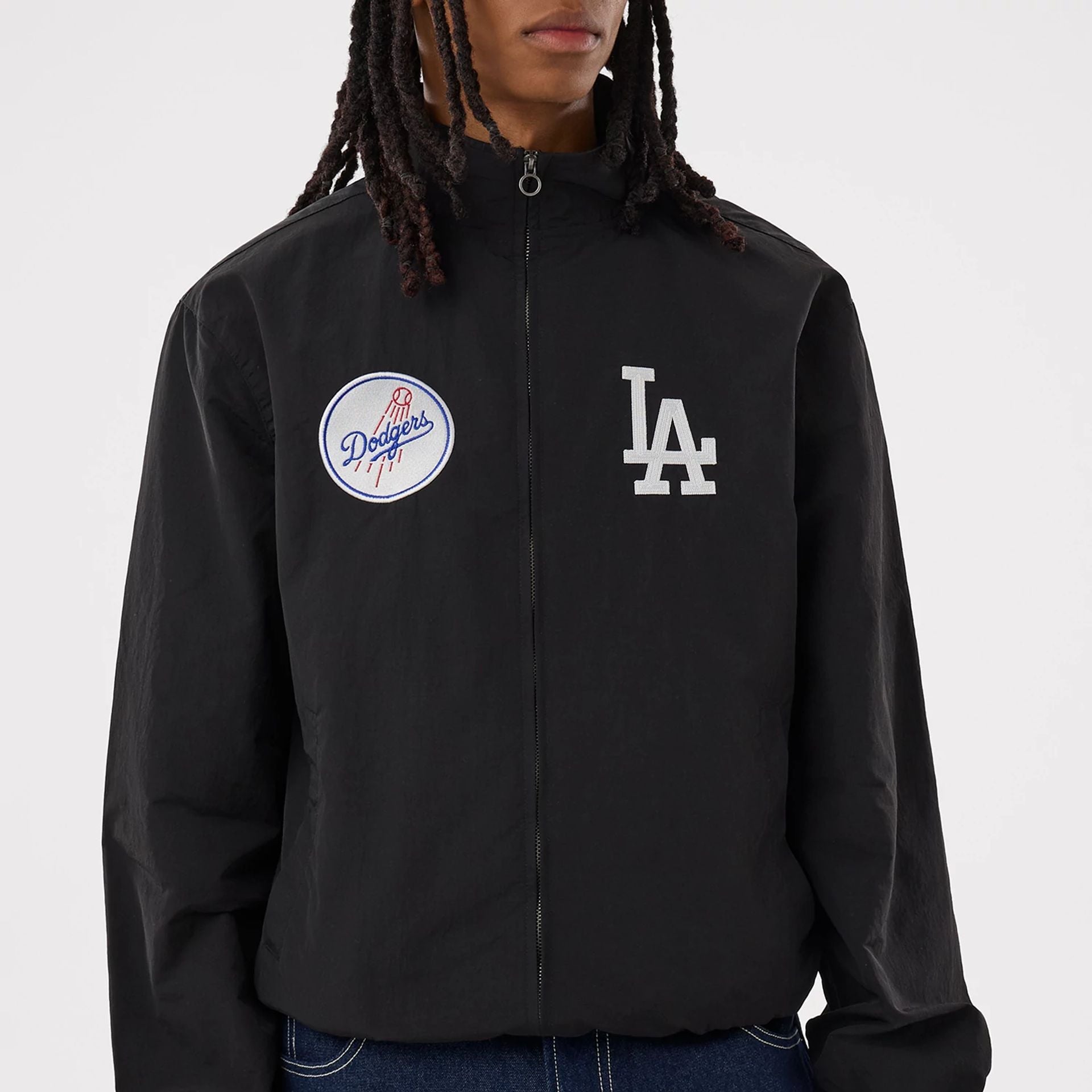 The model is wearing this MLB LA Dodgers Sports Jacket in black. 6