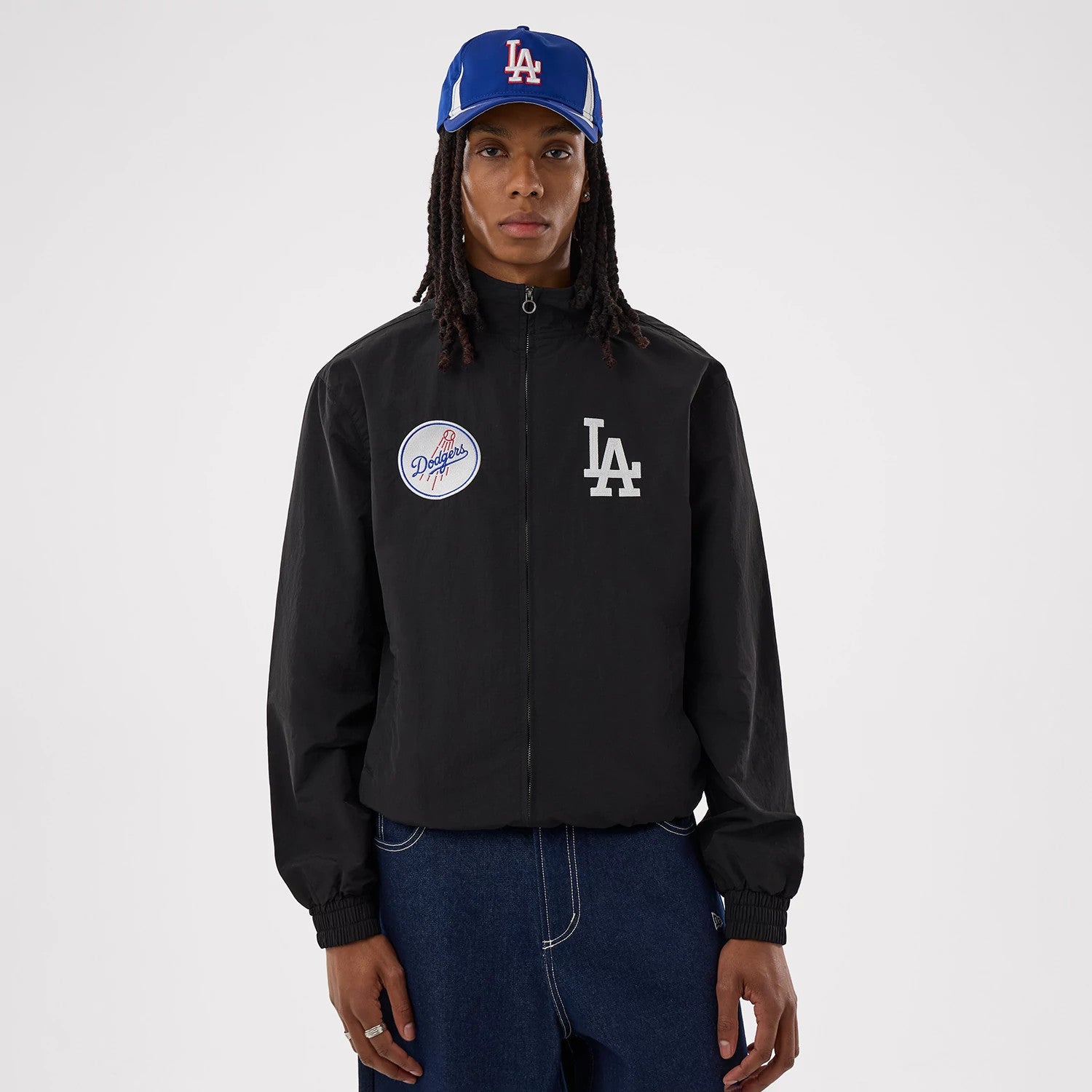 The model is wearing this MLB LA Dodgers Sports Jacket in black. 1