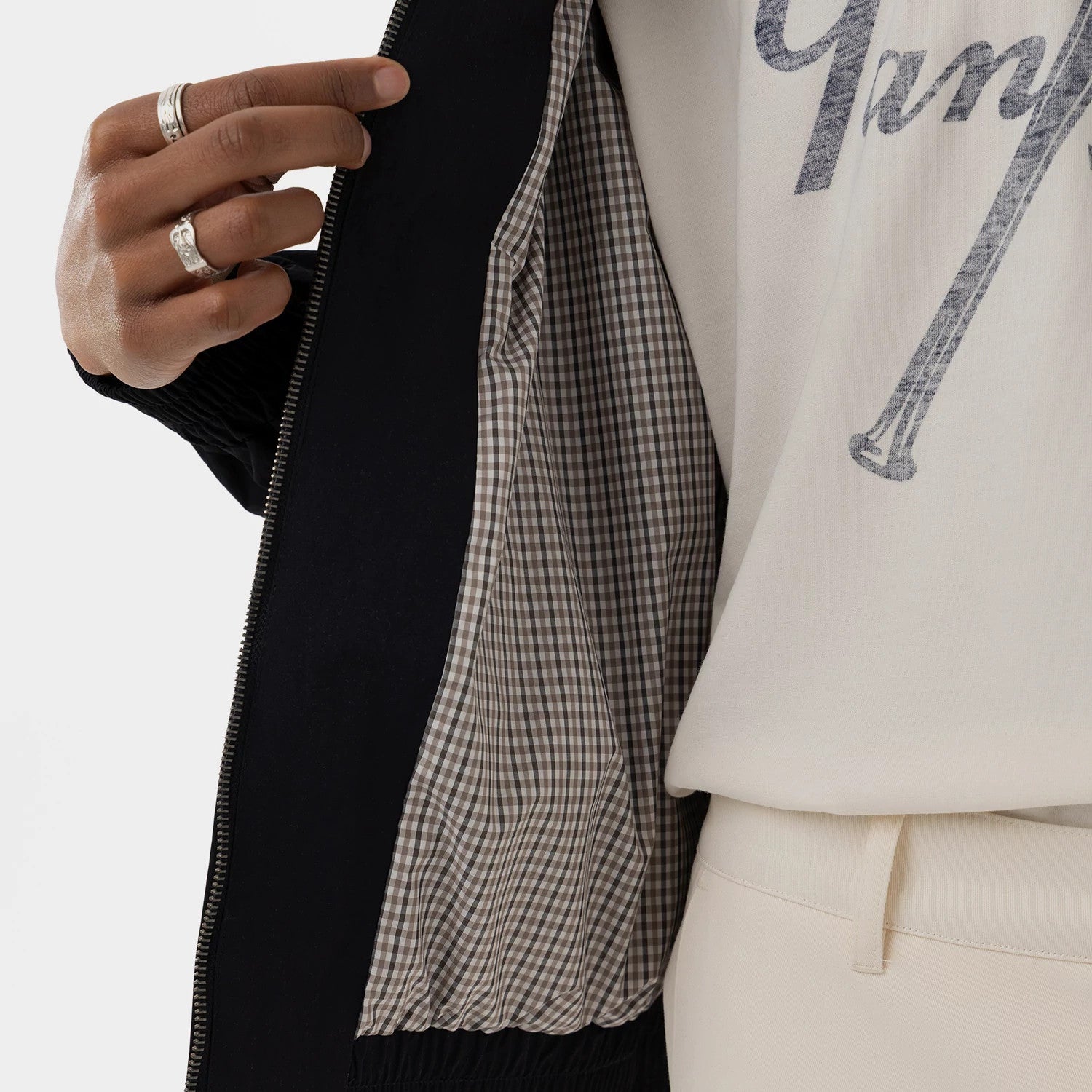 The model is wearing this MLB New York Yankees Sports Jacket in navy. 3