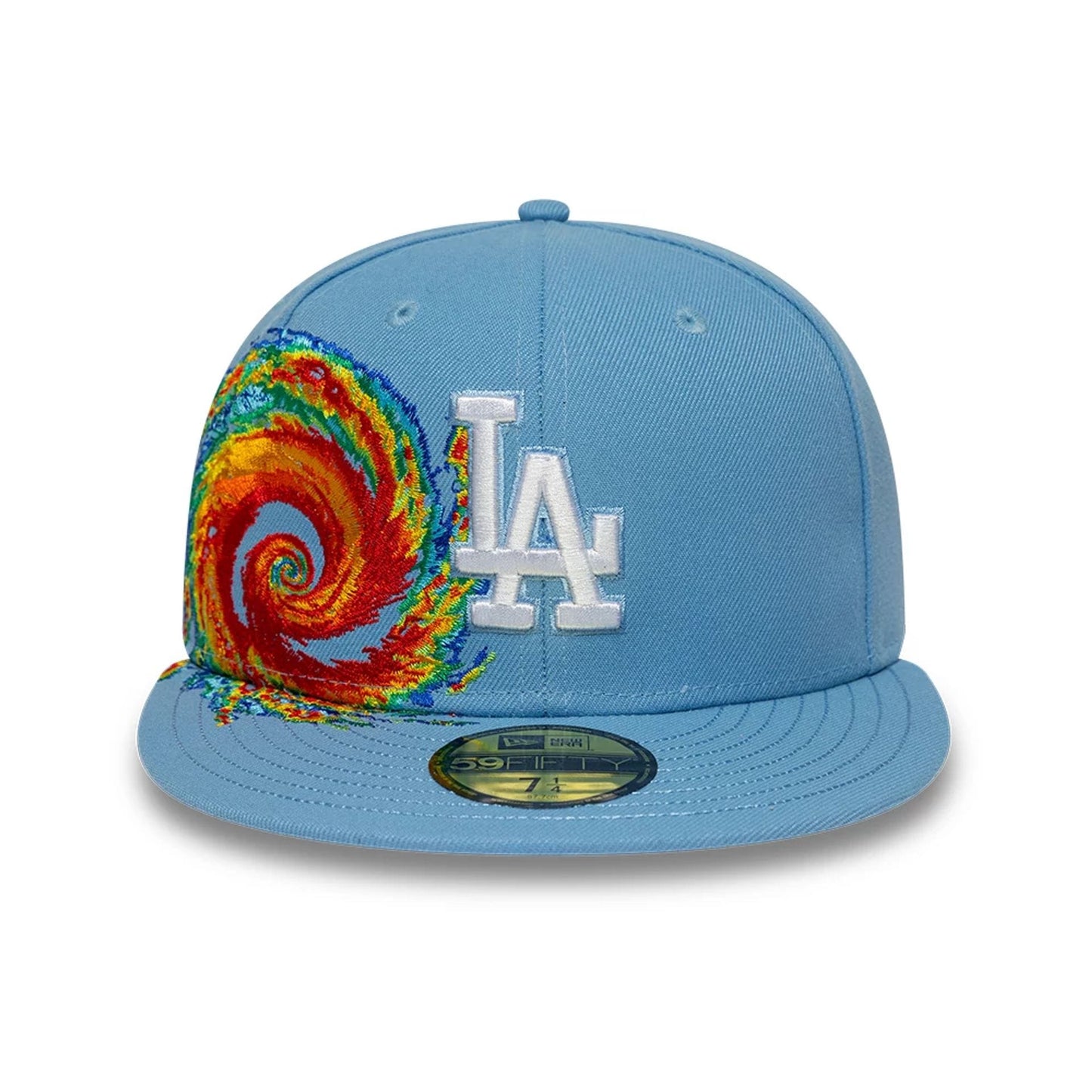 Pictured is this MLB Storm Pattern LA Dodgers 59FIFTY Fitted cap in pastel blue. 2