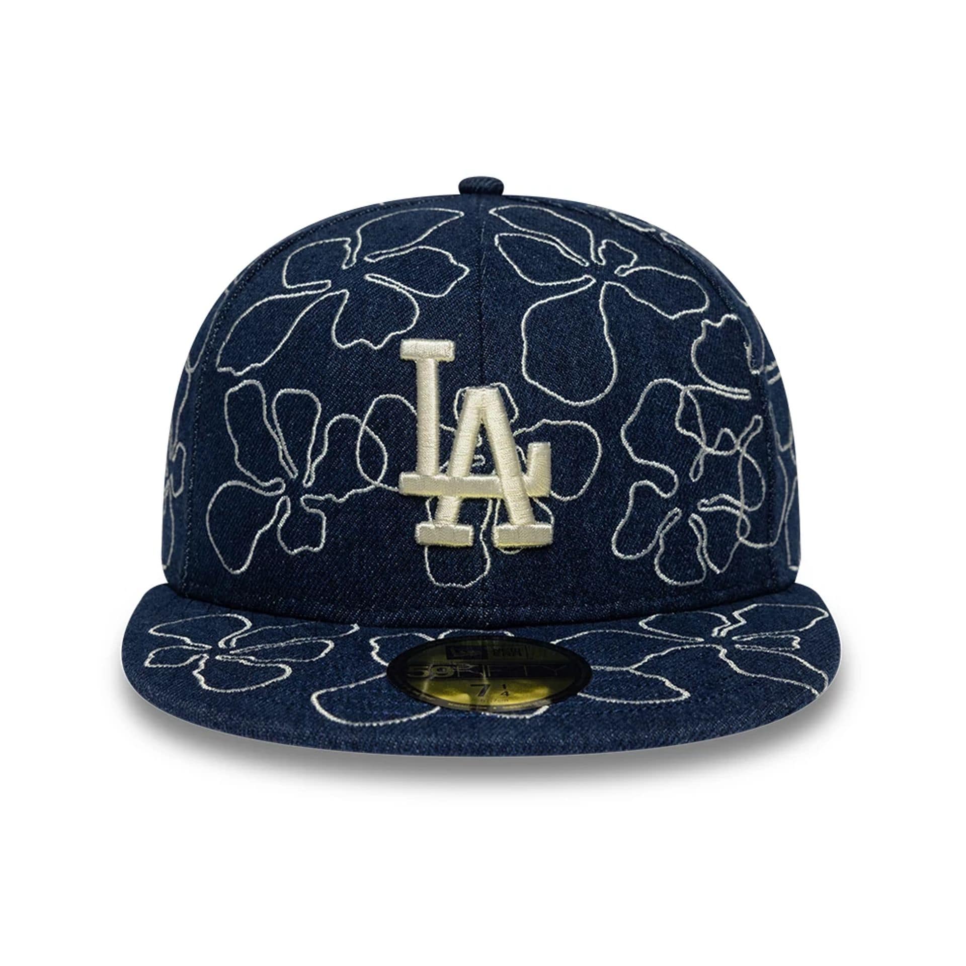Pictured is this MLB Floral Denim LA Dodgers 59FIFTY Fitted cap in blue. 2