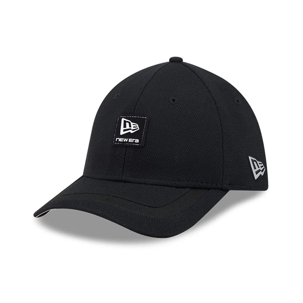 Pictured is this New Era Golf Rubber Patch 39THIRTY M-Crown Stretch Fit cap in black. 1