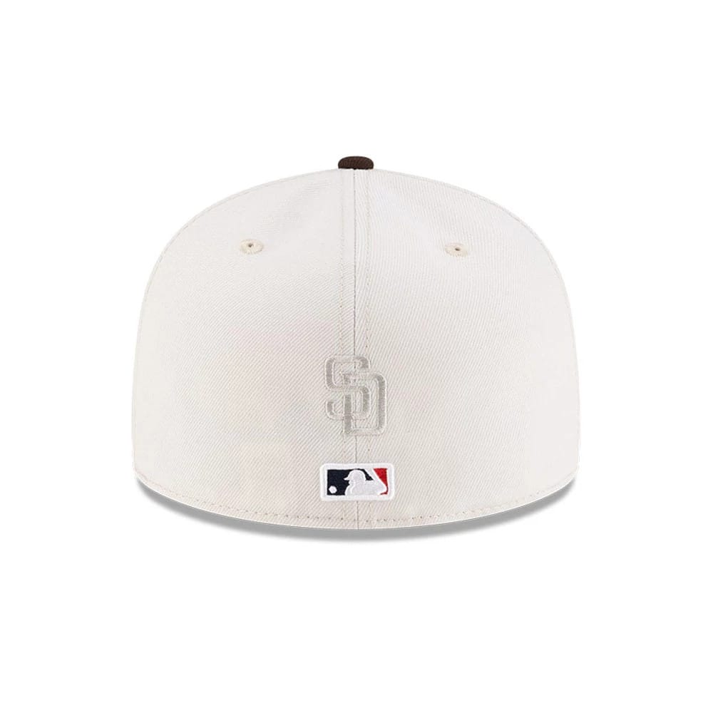 Pictured is this MLB Mexico City Series 2026 San Diego Padres 59FIFTY Fitted cap in light beige. 5