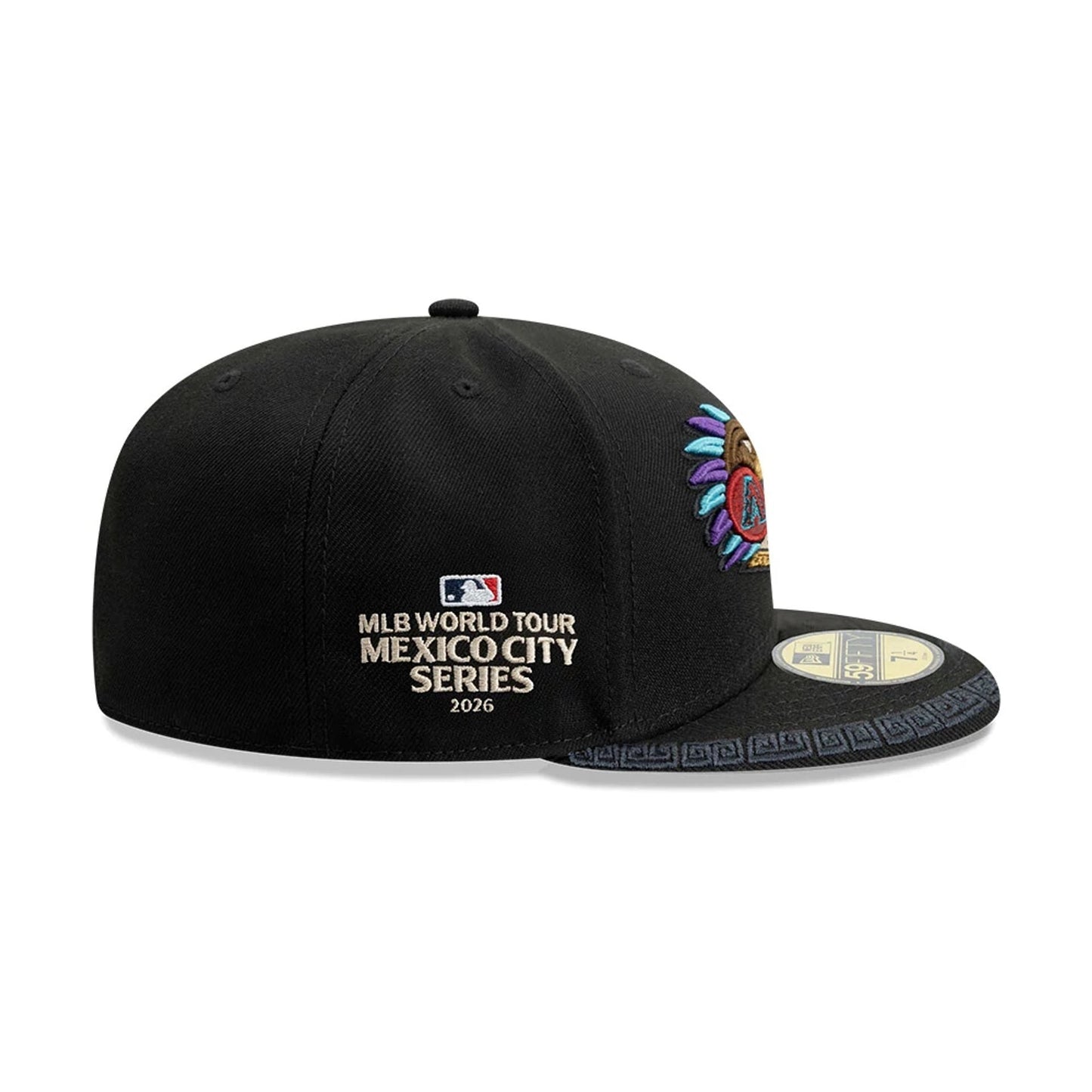 Pictured is this MLB Mexico City Series 2026 MLB Dueling League Logos 59FIFTY Fitted cap in black. 4