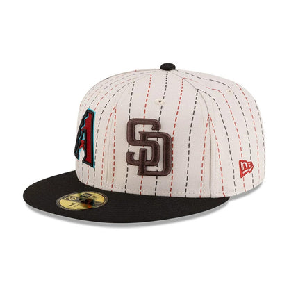 Pictured is this MLB Mexico City Series 2026 MLB Dueling League Logos 59FIFTY Fitted cap in light beige. 4