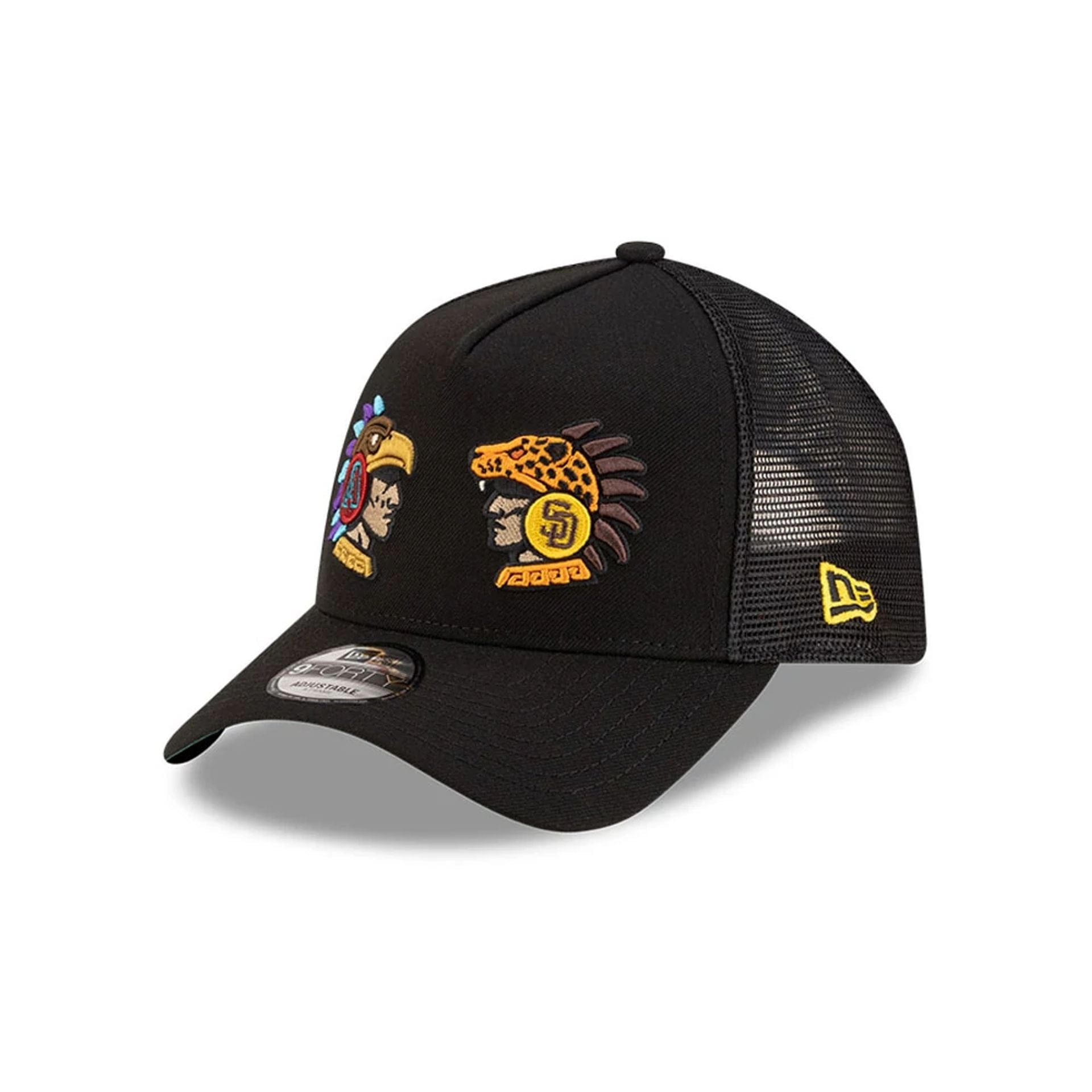 Pictured is this MLB Mexico City Series 2026 MLB Dueling League Logos 9FORTY A-Frame Adjustable cap in black. 4