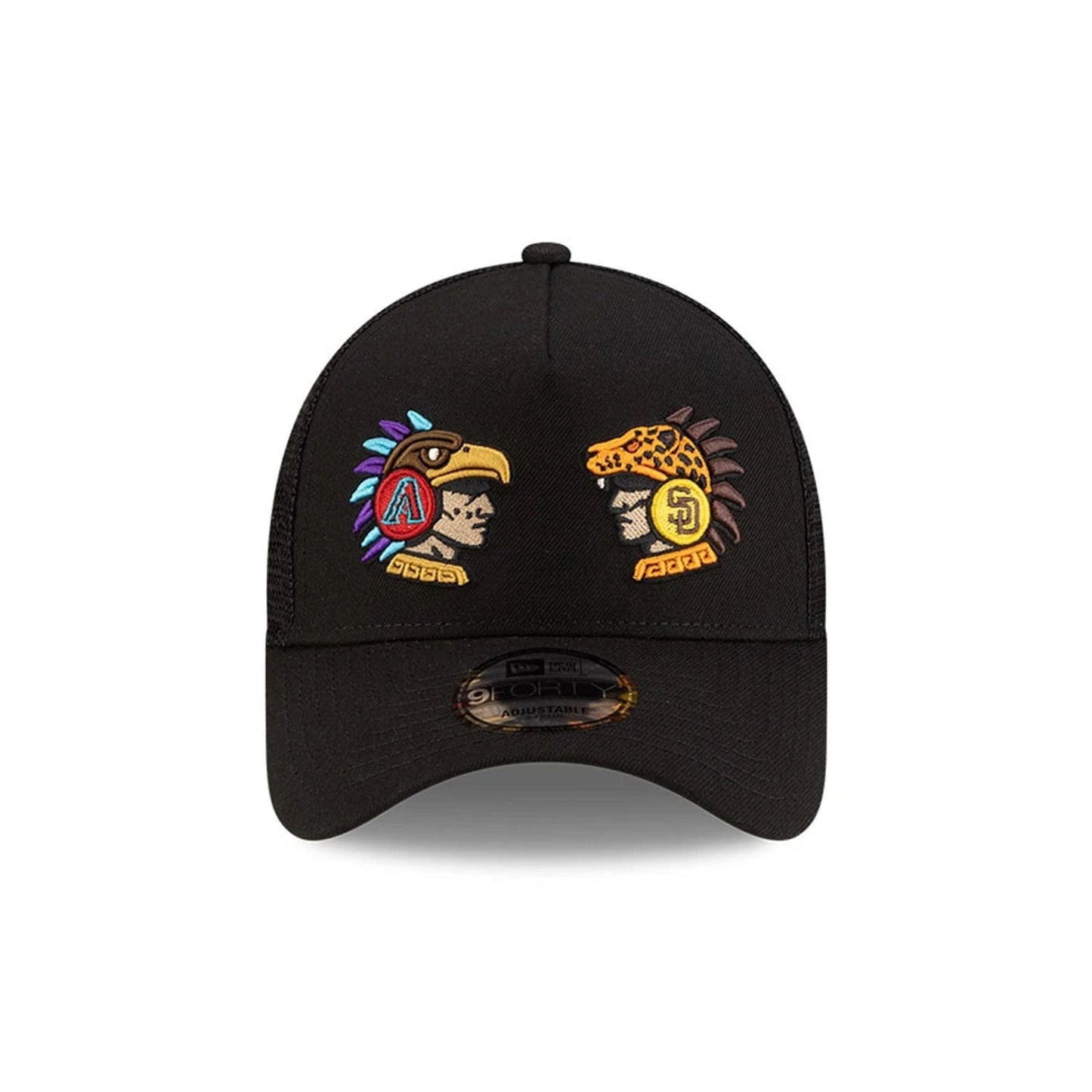 Pictured is this MLB Mexico City Series 2026 MLB Dueling League Logos 9FORTY A-Frame Adjustable cap in black. 3