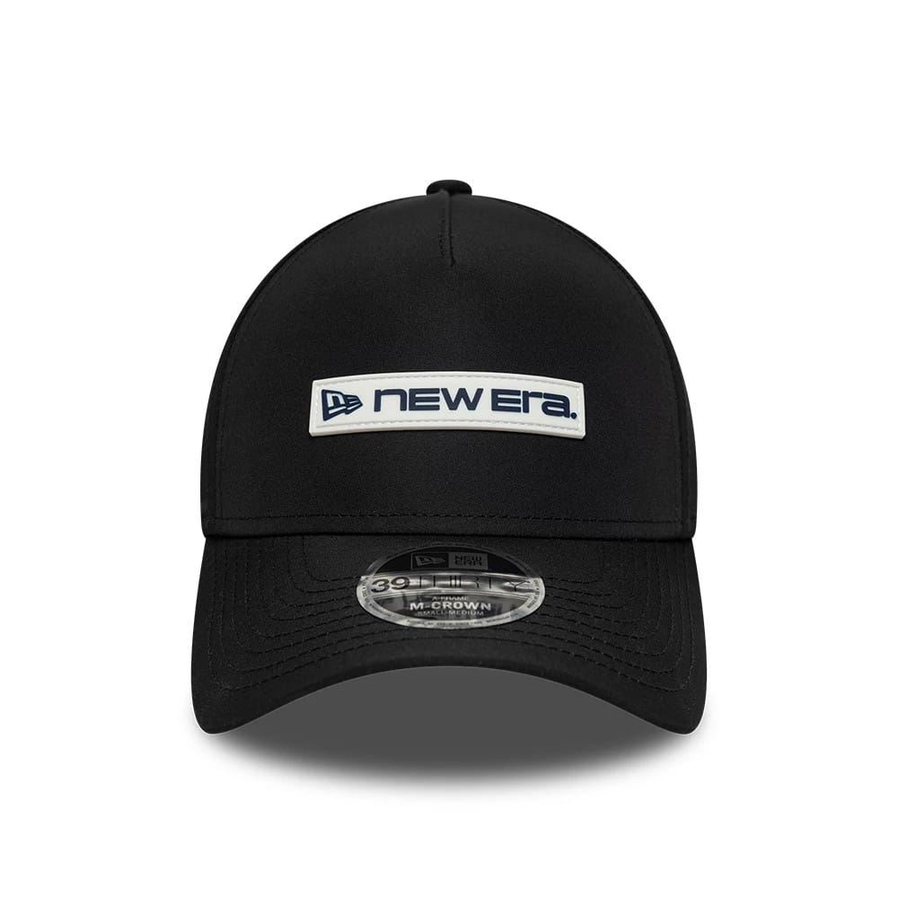 Pictured is this New Era Rubber Patch 39THIRTY M-Crown A-Frame Stretch Fit cap in black. 3