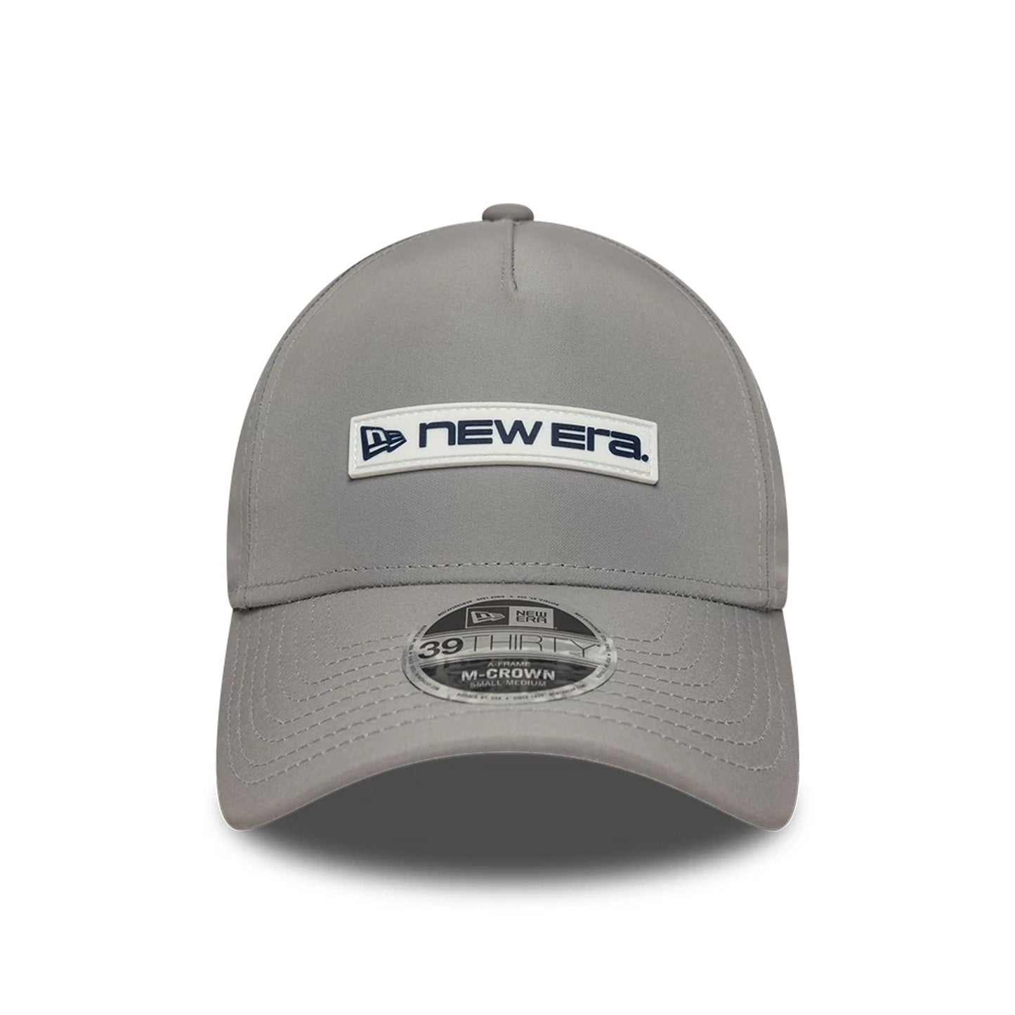 Pictured is this New Era Rubber Patch 39THIRTY M-Crown A-Frame Stretch Fit cap in grey. 2
