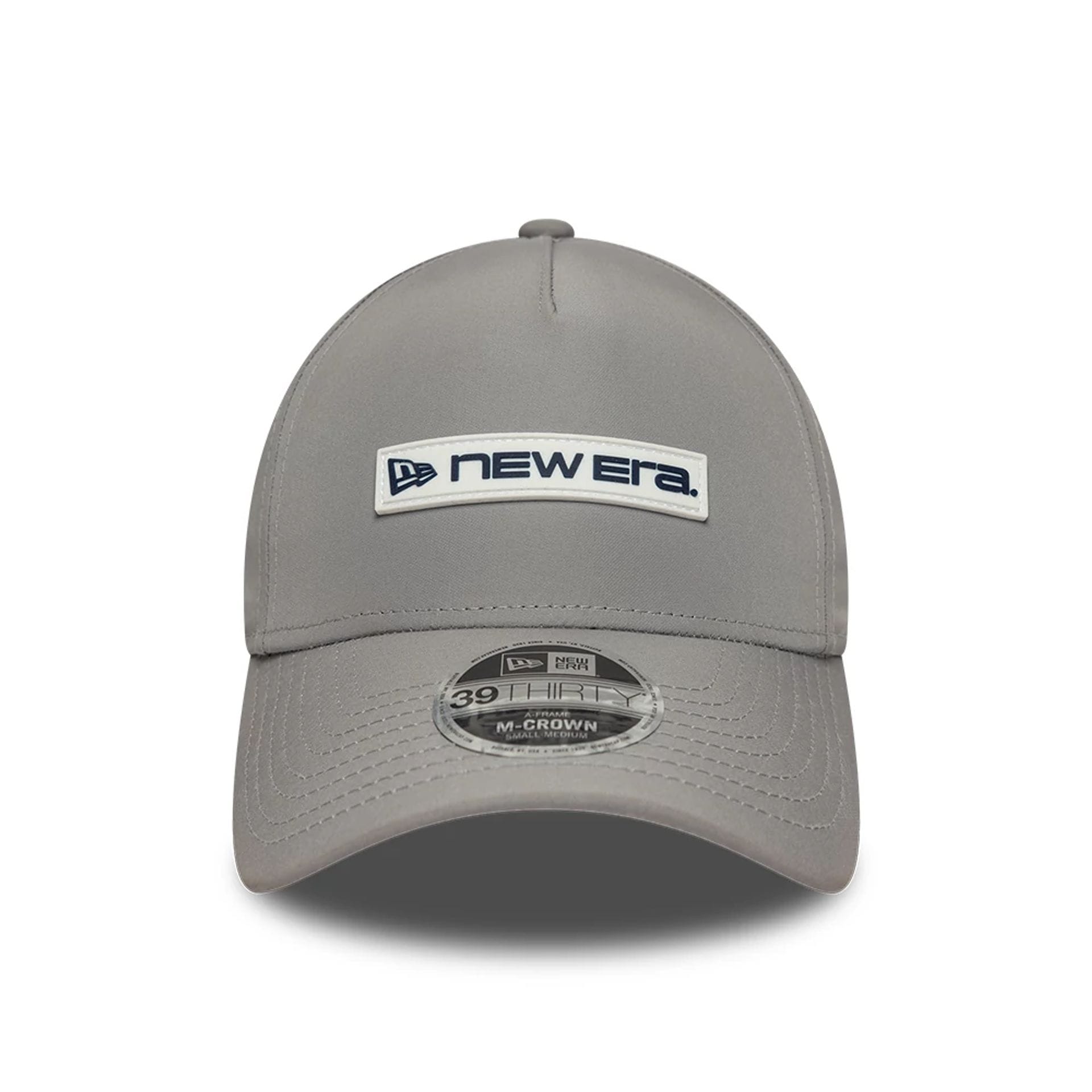 Pictured is this New Era Rubber Patch 39THIRTY M-Crown A-Frame Stretch Fit cap in grey. 2