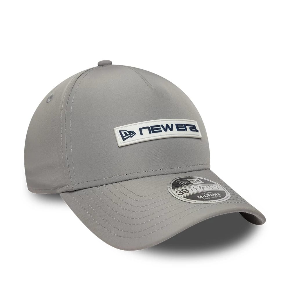 Pictured is this New Era Rubber Patch 39THIRTY M-Crown A-Frame Stretch Fit cap in grey. 3