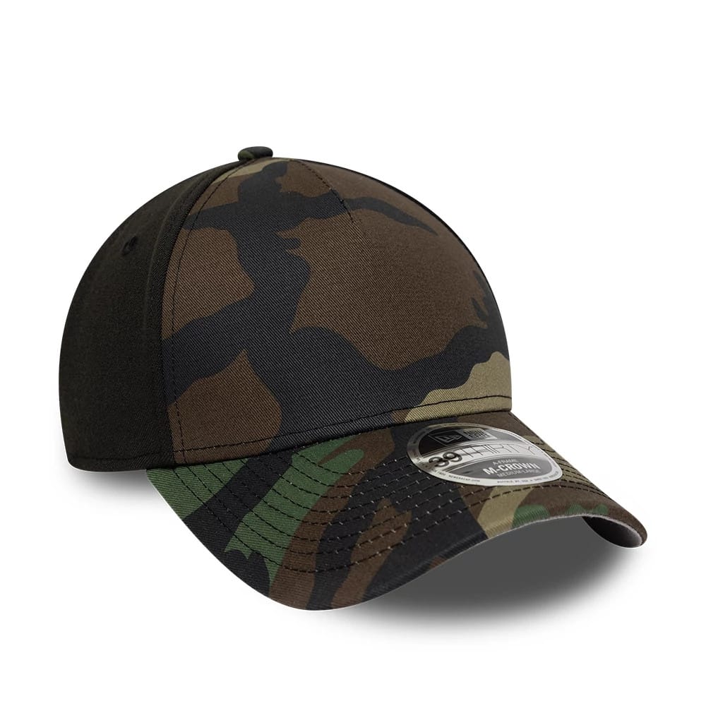 Pictured is this New Era Woodland Camo 39THIRTY M-Crown A-Frame Stretch Fit cap in woodland camo. 4