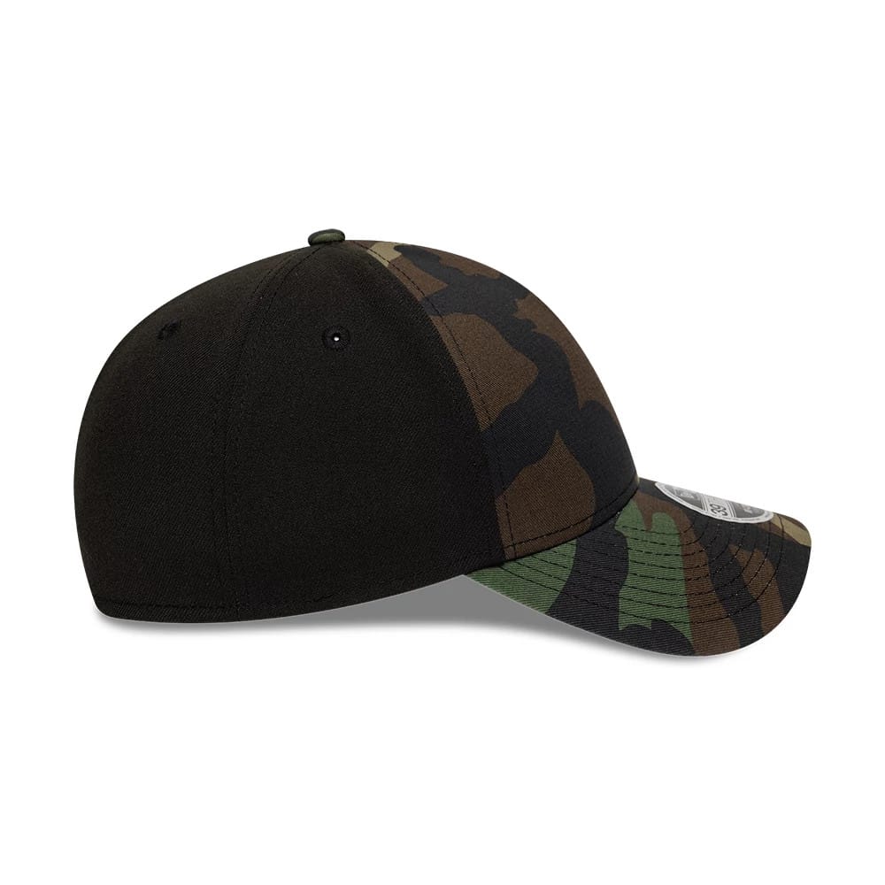 Pictured is this New Era Woodland Camo 39THIRTY M-Crown A-Frame Stretch Fit cap in woodland camo. 6