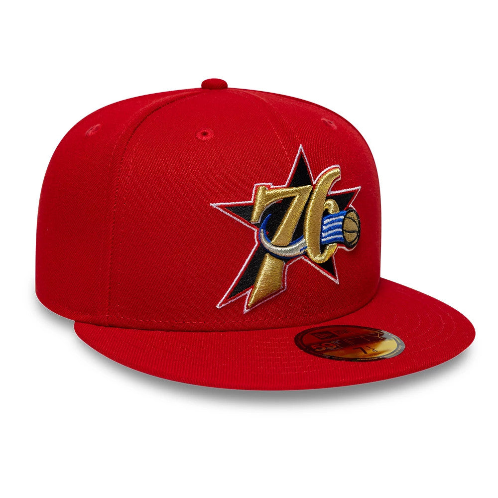Pictured is this NBA Hardwood Classic Philadelphia 76ers 59FIFTY Fitted cap in red. 4