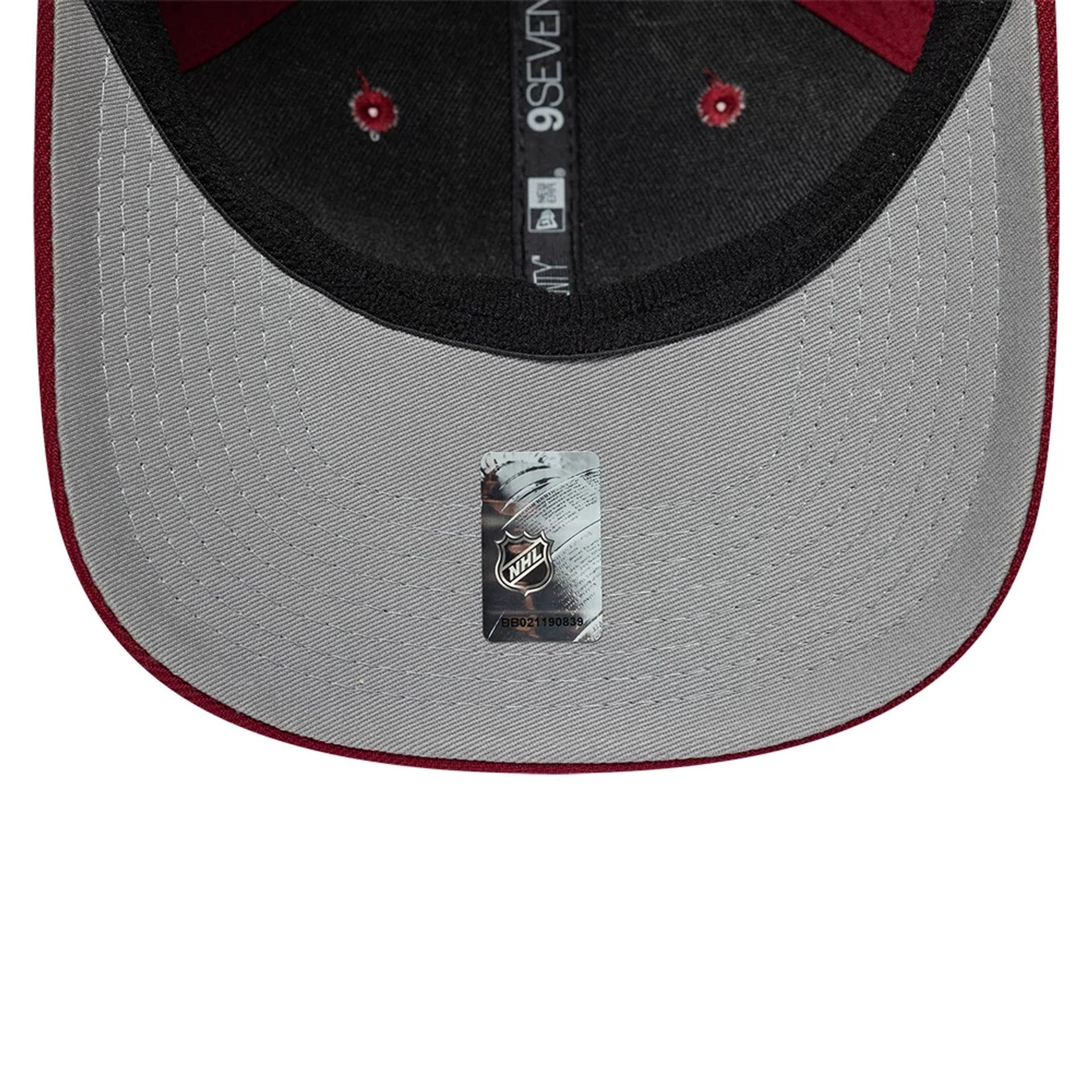 Pictured is this NHL Team Colorado Avalanche 9SEVENTY Stretch Snap cap in dark red. 2