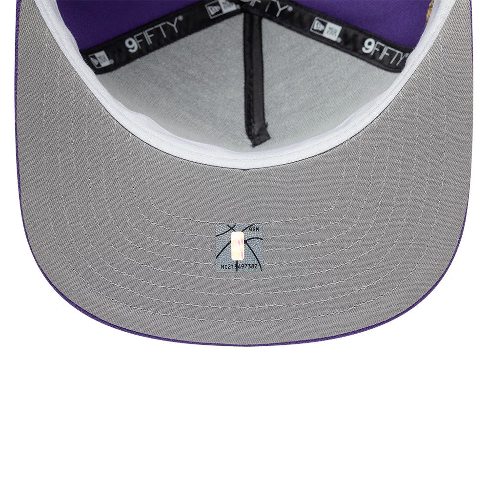Pictured is this NBA Hardwood Classic LA Lakers 9FIFTY A-Frame Snapback cap in purple. 2