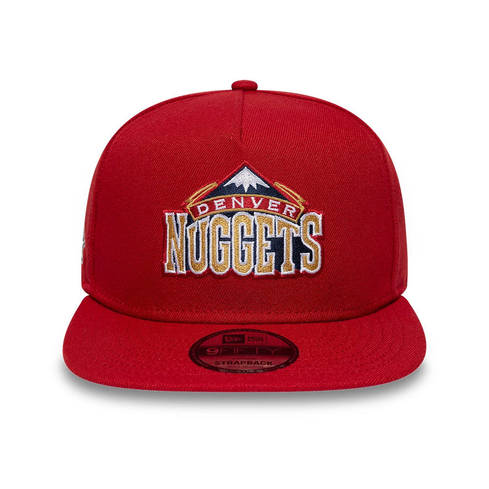 Pictured is this NBA Hardwood Classic Denver Nuggets 9FIFTY A-Frame Snapback cap in dark red. 3