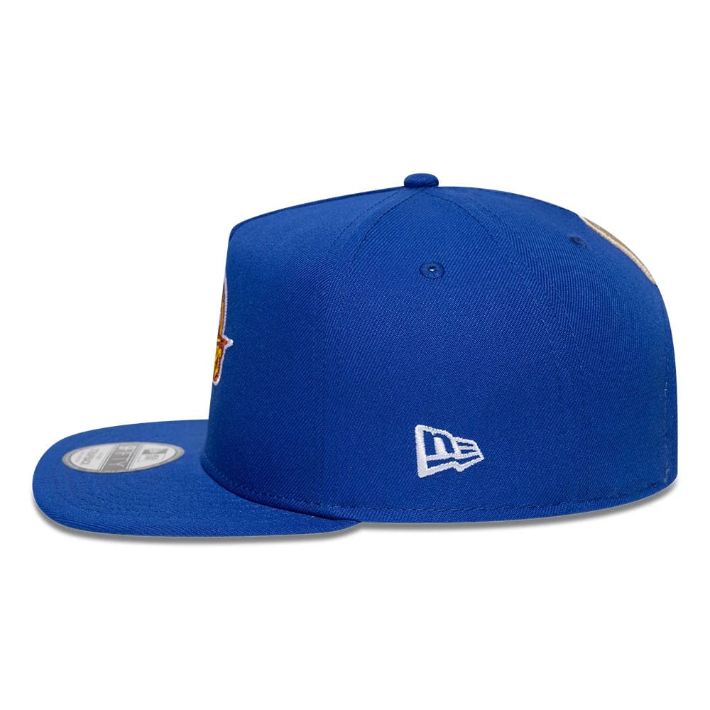 Pictured is this NBA Hardwood Classic Golden State Warriors 9FIFTY A-Frame Snapback cap in blue. 6